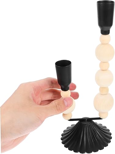 Miniatura 4 de PRETYZOOM Portavelas resistentes con cuentas de hierro y madera, perfectos para centros de mesa estilo vintage