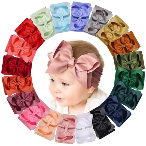 Image of doboi Baby Girl Headbands Set - 20pcs Hair Bows and Nylon Headbands, Big Bows for Infant, Newborn, and Toddler Girls