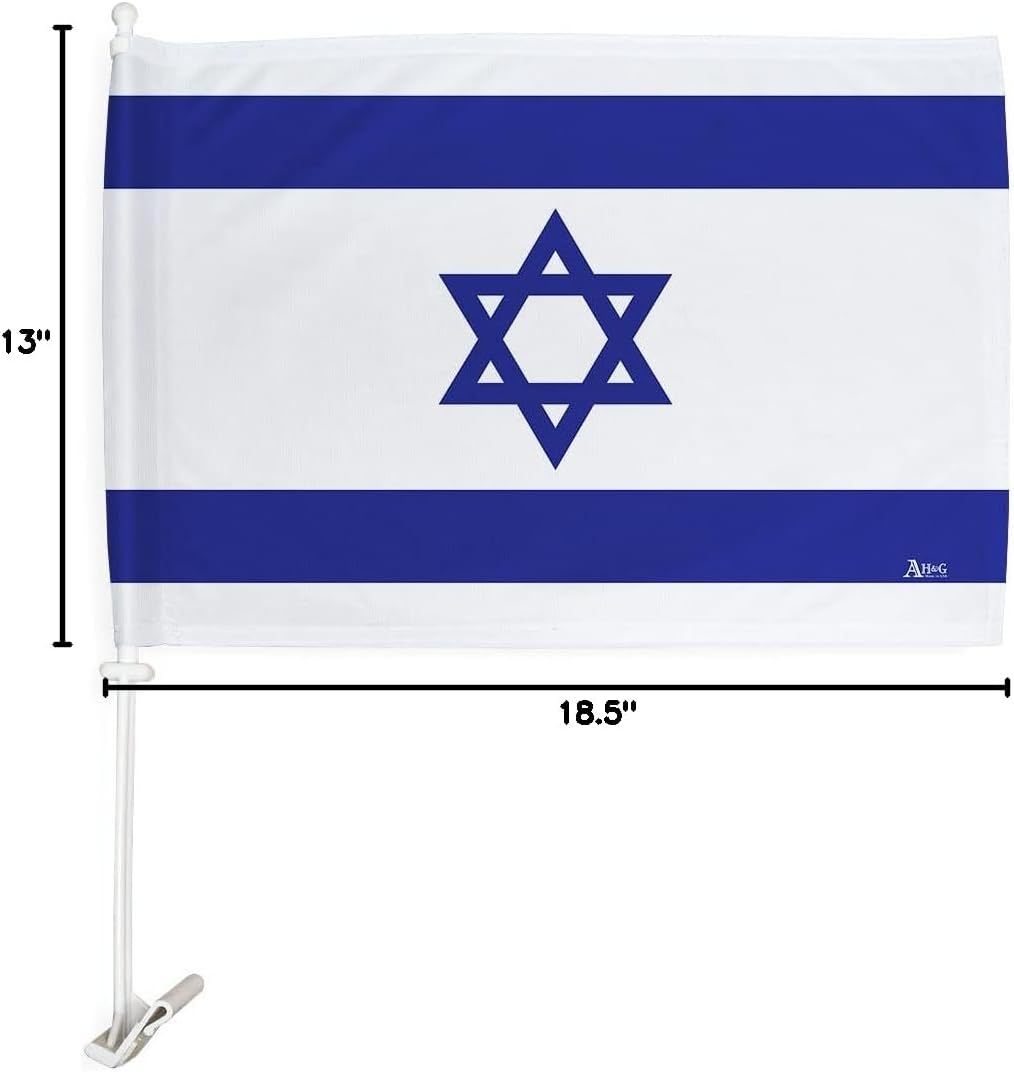 Israeli Flags For Car Window Bandera De Israel Para Carros Pequeña Pary For Jewish Flag of world Freedom Jews Decor Free 12" x 18" Mount Bracket Clip Small Tapestry Post Outdoor Pole Accessories Vehicle Auto Decorations Made In USA