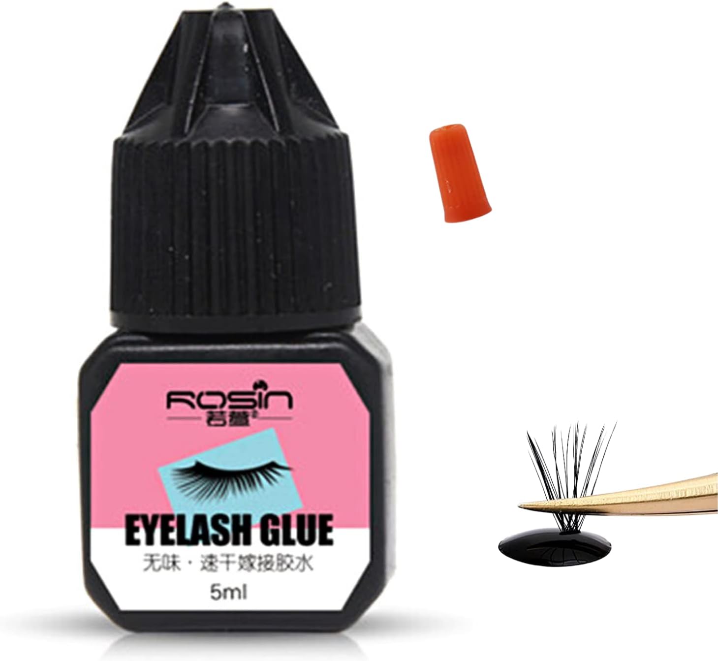 TongyendIndividual Lash Glue, Black Eyelash Clusters Bond Latex Free Waterproof Eyelash Glue Lash Adhesive Express Drying Strong Bonding Long Lasting No Irritaiton for DIY Lash Extensions, 5ML