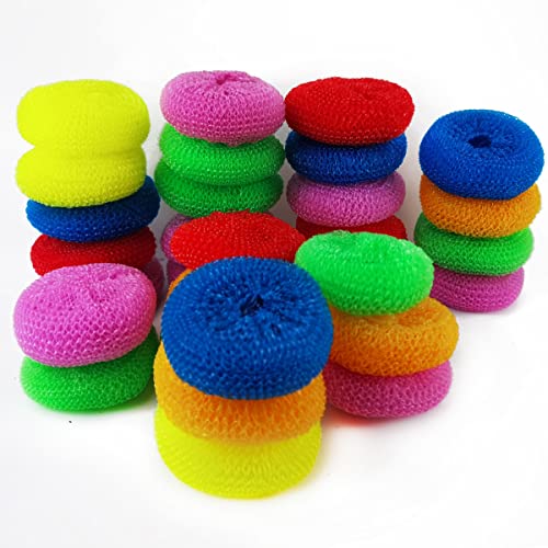 Nsbell 30Pcs Plastic Dish Scrubbers For Dishes Plastic Pot Round Scrubber Scouring Pad Nylon Dish Scrubber, Poly Mesh Scouring Dish Pads Non Scratch Scrubbers #TOP2