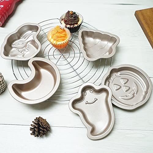 Miniatura 7 de Crethinkaty Molde para tartas en forma de fantasma de Halloween, molde para tartas de 5.6 pulgadas con revestimiento antiadherente, bandeja para