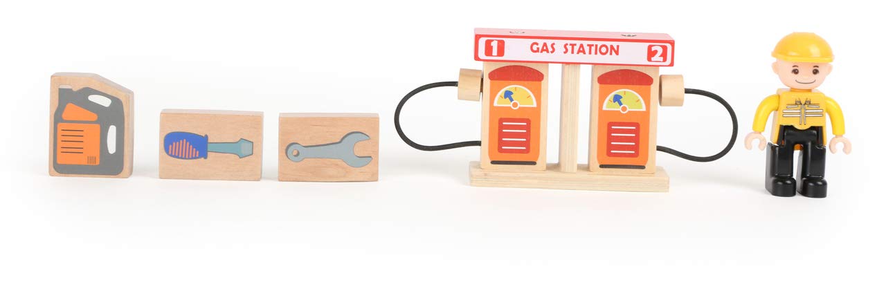 small foot 10901 Autowerkstatt mit Tankstelle aus 100% FSC®-zertifiziertem Holz, inkl. Zubehör, mit Schienen kompatibel