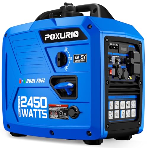Image of 2450-Watt Dual Fuel Inverter Generator, Gas & Propane Portable Generator for Home Backup, Camping & RV, Super Quiet 59dB, 1.6 Gal Tank Up to 8.3 Hours, 120V EPA Compliant, Blue