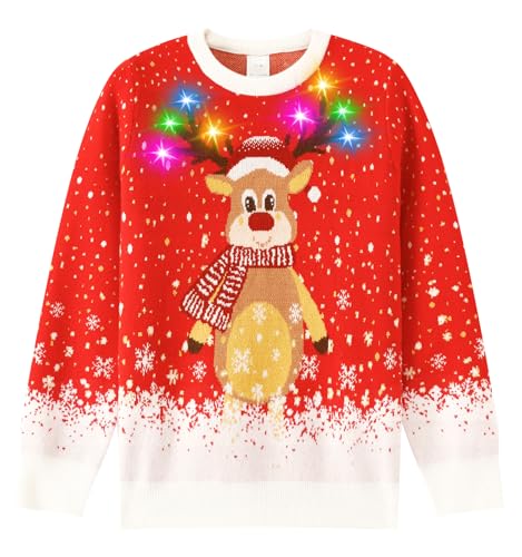 Boys Girls Ugly Christmas Sweater Kids LED Light Up Ugly Sweaters for 7-14 Years