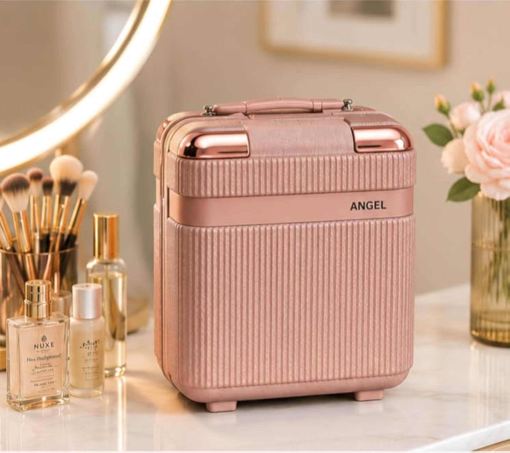 Angel Portable Makeup Vanity Box Organiser, Rose Gold