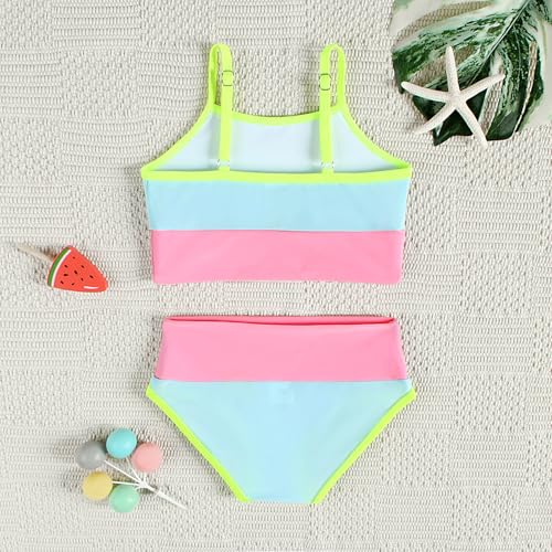 Image of Little Girl Swimsuit Casual Swimwear Kids Two Piece Color Block Bathing Suits Beach Bikini Set 3-12Years