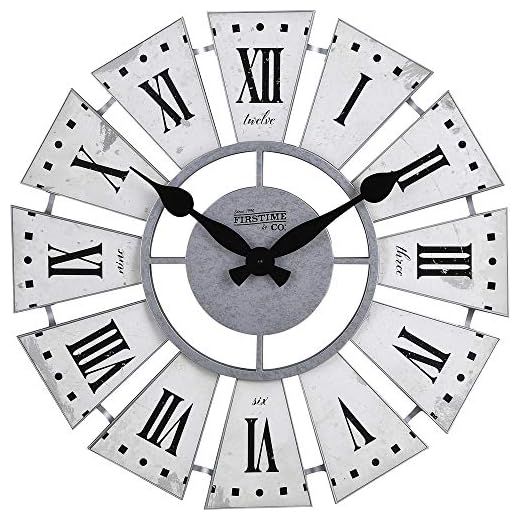 FirsTime & Co. White Numeral Windmill Wall Clock, Large Vintage Decor for Living Room, Home Office, Round, Plastic, Farmhouse, 24 Inches