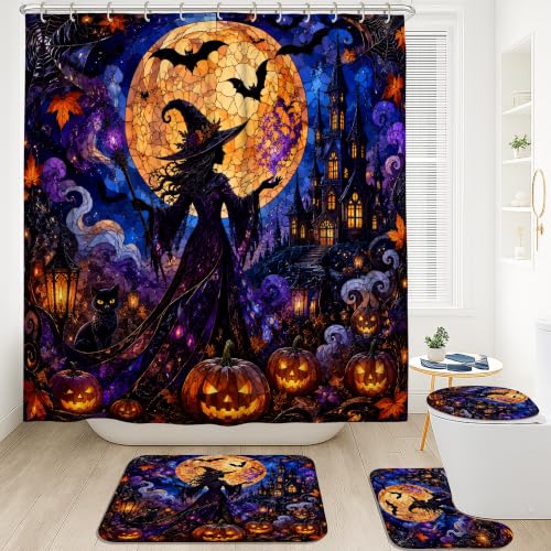 Rideau de douche Halloween violet 183x183 cm en polyester imperméable