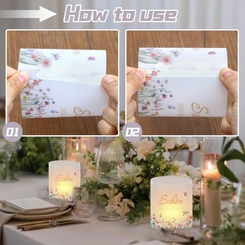 12 Windlicht Schön DASS Du Da Bist, Windlichter mit Blumen, Windlichter Tischdeko Geburtstag, Tischdeko Frühling Ostern, Schmetterlinge Blumen Deko, Geeignet für Teelichter oder Kerzen