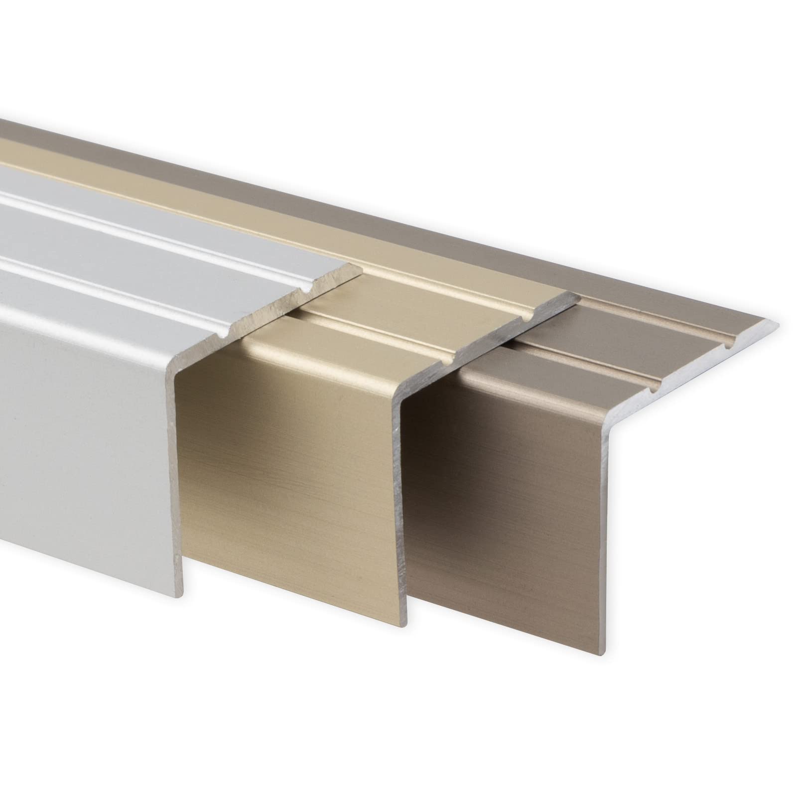 Floordirekt Winkelprofil 24,5 x 20 mm - Abschluss für Treppenstufen & Absätze - Vorgebohrt oder Vorgebohrt - Bodenleiste aus Aluminium (Edelstahl - matt, Vorgebohrt)