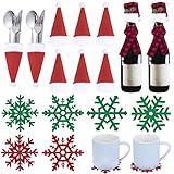 Geeignete Größe - Die besteckbeutel ist ca. 6 x 11 cm, der Filzuntersetzer ca. 10 x 10 cm, die wein flaschen hut ca. 8 x 8 cm, der wein flaschen schal ca. 3,5 x 15 cm, geeignet für die meisten Besteck-, Tassen- und Weinflaschen.