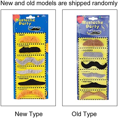 FILFEEL 6Pcs Self Adhesive Novelty Mustache for Fancy Dress Party, Individualized Costume Fake Moustaches Stickers - Lint Material
