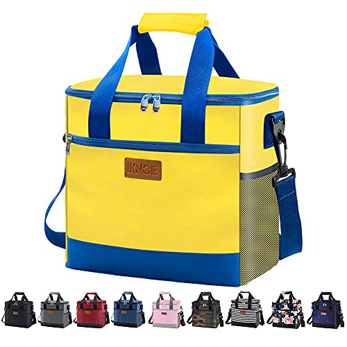 Iknoe Large Cooler Bag Collapsible 24 Can Insulated Bags Leakproof Lunch Cooler Tote With Multi-Pockets For Adult Insulated Lunch Box For Beach, Picnic, Work (Yellow) #TOP12