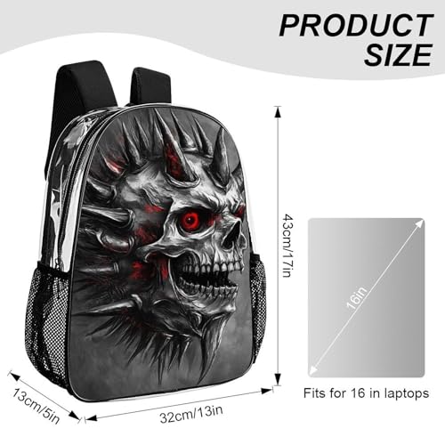 Transparent Daypack Backpack for Trekking Picnic Walking Cycling - Large Capacity Anti-Theft Multipurpose Shoulder Bag, Vintage Red Eyes Skeleton Skull King Casual Daypack2