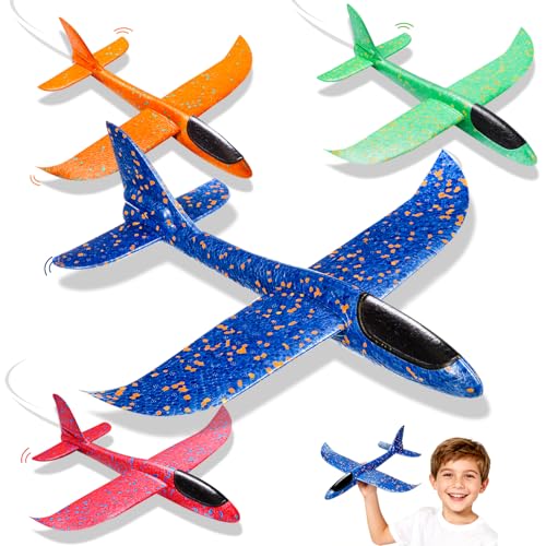 4 Pièces Avion Polystyrene Planeur 37cm - Avion Jouet Enfant Polystyrene, Cadeau Paques Anniversaire Enfant Jouet Plane Volant Maquette pour Extérieur Interactif et...