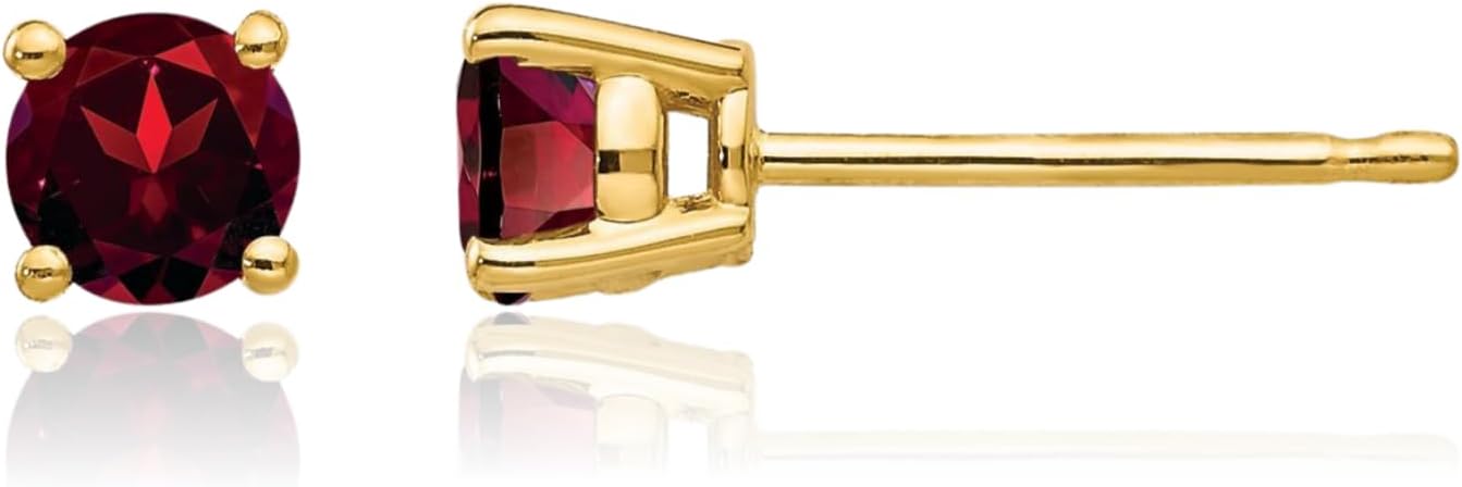 IceCarats 14K Solid Yellow Gold 0.70 carat Red Garnet Medium Stud Earrings 4mm Round Cut, Natural, Prong Set, Butterfly Back For Her