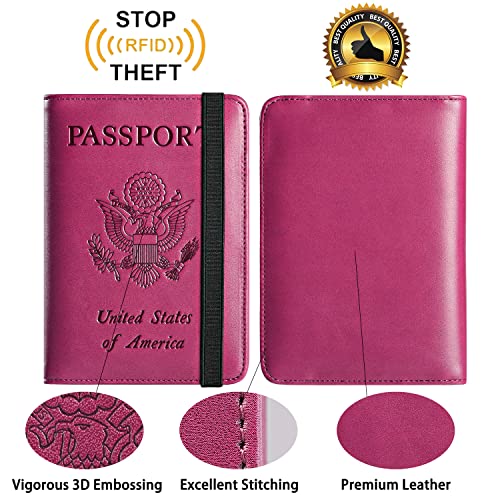 Passport Holder Cover Wallet Travel Essentials RFID Blocking Leather Card Case International Must Haves Travel Accessories for Women Men(101#Purple) - Thumbnail 2