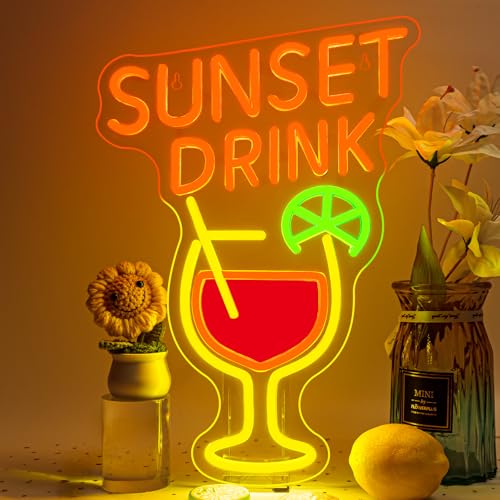 NOXET Cartel LED de cóctel con luz de sol para bebida, letrero de neón, decoración de pared, letrero de neón para bar, bar, bar, bar, decoración de cócteles, decoración de fiestas