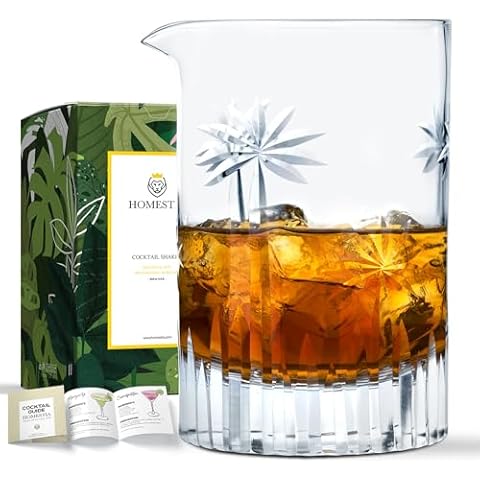 Homestia Palm Tree Carving Cocktail Mixing Glass, 24 oz Crystal Cocktail Stirring Glass Beaker to Mix & Stir Cocktails Thick Bottom Drink Mixer Glass Cocktail Mixer Cover