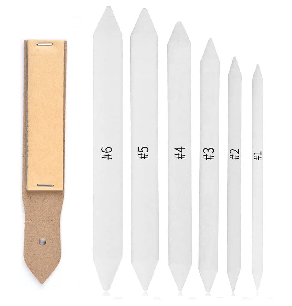 Definite White Paper Stump/Art Blender/Tortillons with Sand Paper for Graphite & Charcoal Pencils (Set of 6 Stumps & 1 Sand Paper Folder)