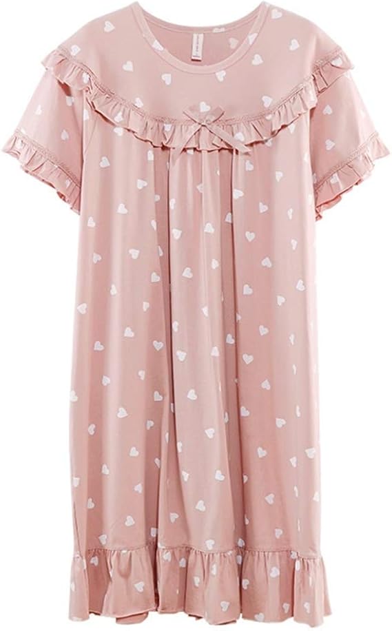 Amazon ルームワンピース ルームウェア パジャマ 可愛い 部屋着 寝巻き 姫系 女性用 半袖 綿 寝間着 柔らかな肌触り 女の子 丸首 ゆったり M L Xl 夏用 リボンデザイン キュート 膝丈 お洒落 ルームワンピース ネグリジェ 通販