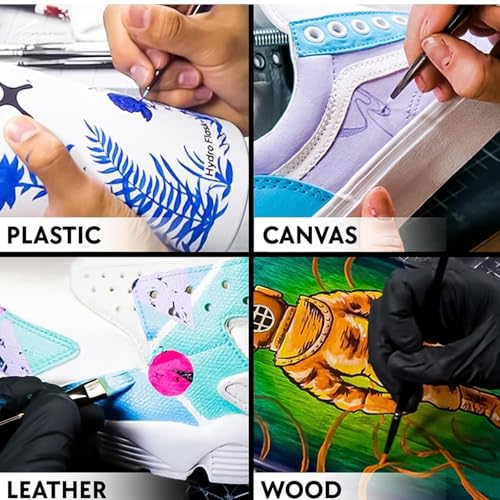 Image of Sneaker & Leather Paint Kit | 12 Acrylic Colors for Shoes with 1 Preparer, 1 Gloss Finish & 5 Brushes | Waterproof Flexible Color for Jackets, Bags, DIY Restoration & Custom Art (Acrylic Leather Paint Colour Set)