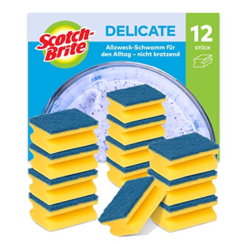Scotch-Brite Delicate, nicht kratzender Spülschwamm, 12 Stück pro Packung - Allzweck-Schwamm für den Alltag, Blau - Kratzfrei