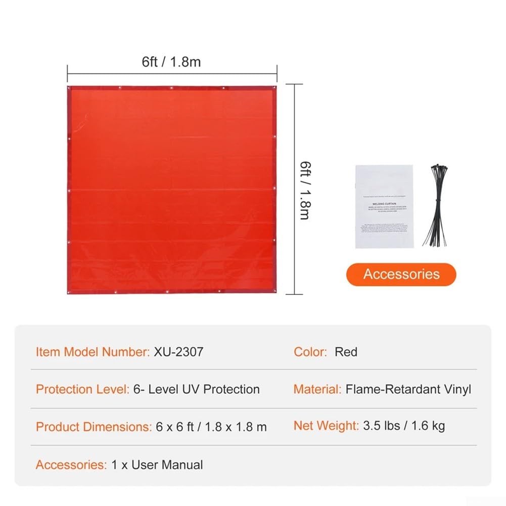 Rideau de soudure VEVOR - 1,8 x 1,8 m - En vinyle résistant aux flammes - Protection UV à 6 niveaux pour zones de soudage - Portable pour atelier/industriel - Rouge