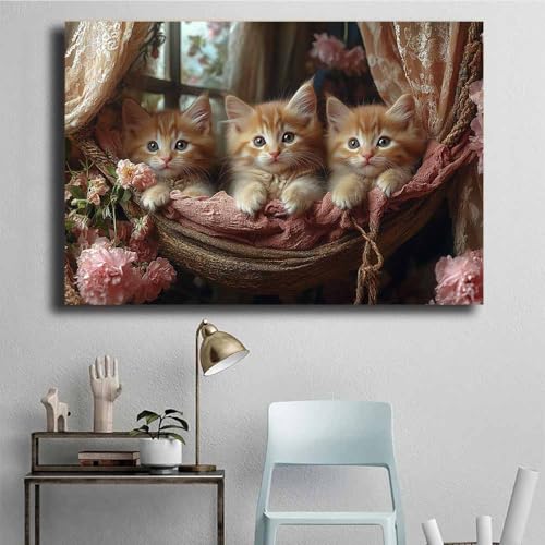 Toile chats mignons 70x100cm TERUEA pour décorer une chambre de fille cocooning - 4