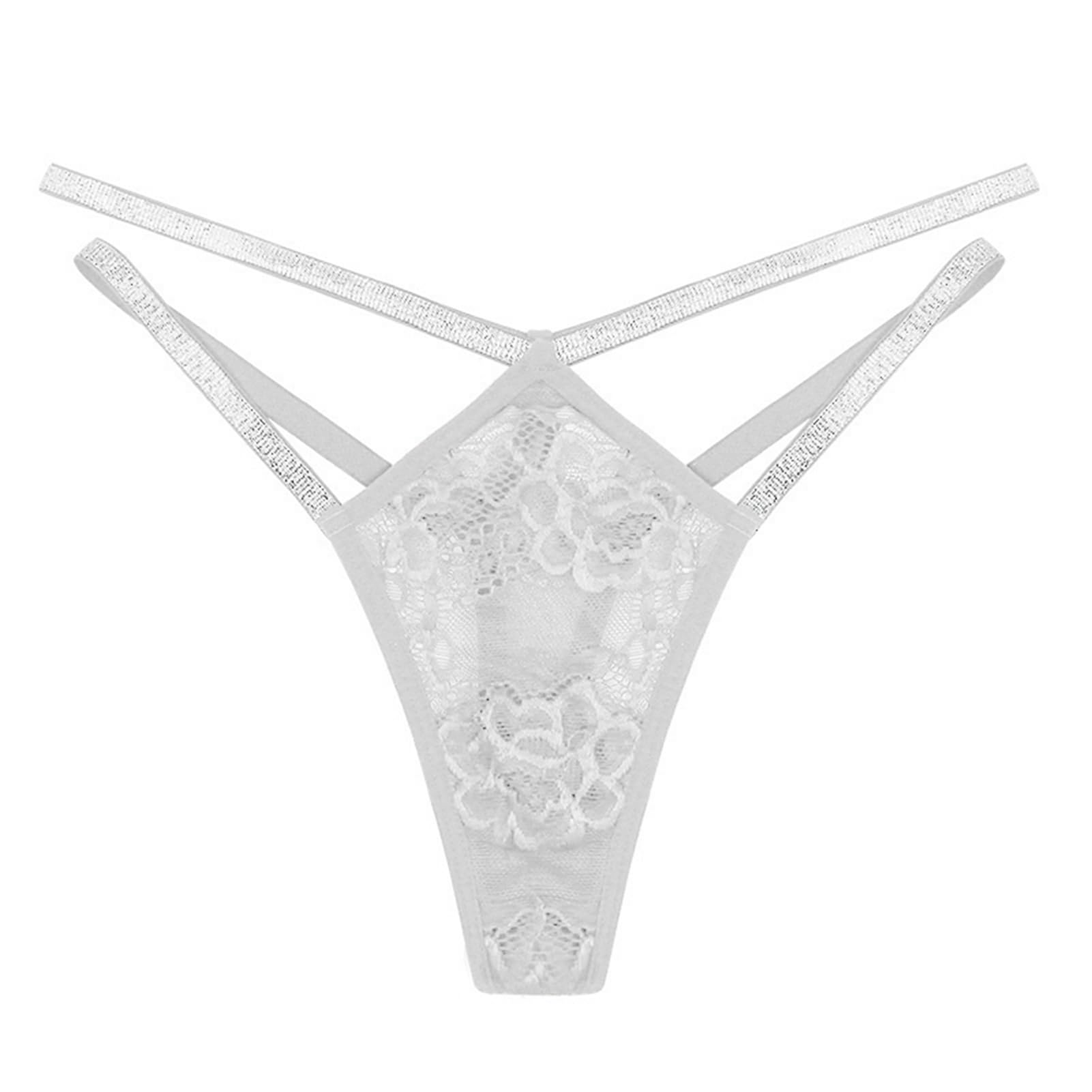 Shulemin Women Lace Thong Womens G-string Sheer Hollow Floral Rhinestone Straps Breathable Soft Underwear