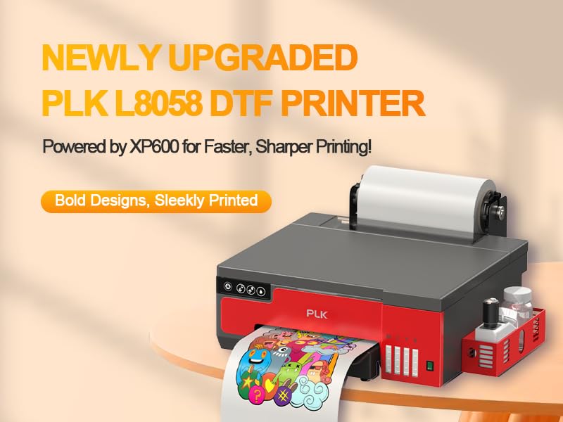 Image of PLK A4 DTF Printer,XP600 Printhead, L8058 Upgrade DTF Printing Machine with White Ink System, Film Cutter, for Custom T-Shirt & Garment Transfer(with Oven Bundle)