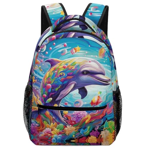 Sac à dos garçon dauphins colorés idéal pour l'école primaire et les sorties