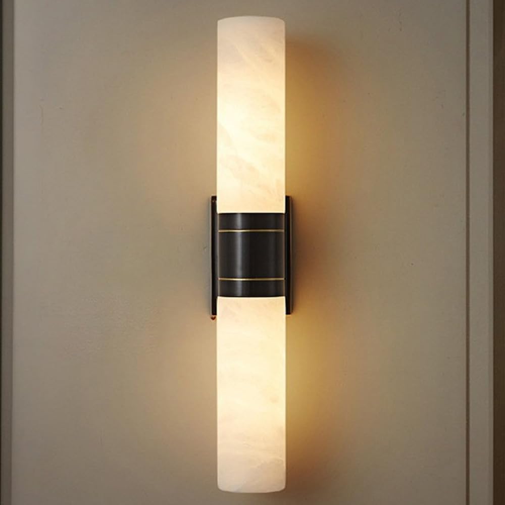 HPTHLY 20.5" Alabaster Wall Sconce Cylindrical Marble Wall Lamp Brass Bedroom Wall Lighting Bathroom Vanity Light Fixtures Dimmable Wall Lamp For Living Room Hallway K(Black-1Pack)