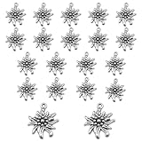OUDQFCJ 20 PCS Anhänger DIY Selfmade Kinderschmuck Damen- und Herrenschmuck Unisex Kinder Erwachsene, Blätter und Blüten (antik Silberfarben) (Edelweiß) oktoberfest oktoberfest deko