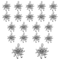 OUDQFCJ 20 PCS Anhänger DIY Selfmade Kinderschmuck Damen- und Herrenschmuck Unisex Kinder Erwachsene, Blätter und Blüten (antik Silberfarben) (Edelweiß) oktoberfest oktoberfest deko