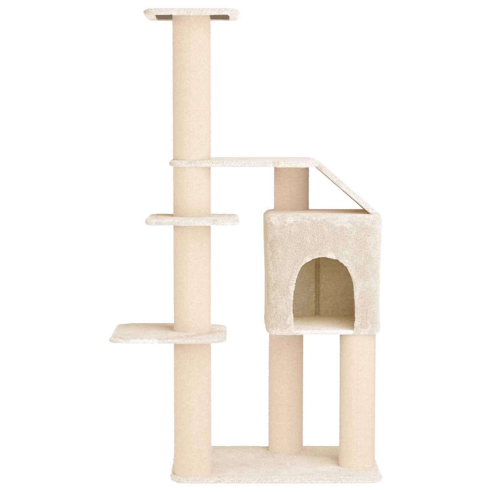 Árbol para gatos con columnas rascadoras de sisal, color crema, 183 cm de altura, muebles rascadores de varios pisos con cueva para gatos y superficies de descanso, árbol de escalada estable