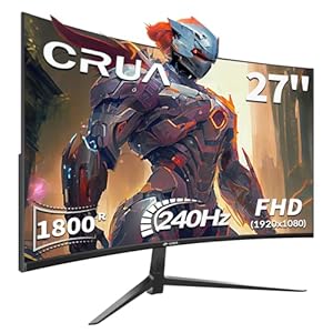 CRUA 27 Inch Curved Gaming Monitor,Full HD(1920x1080P) VA Panel 1800R 240Hz Refresh Rate Computer Monitor with Blue Light Filter,for Gaming & Office(DP,HDMI) – Wall Mountable, Black