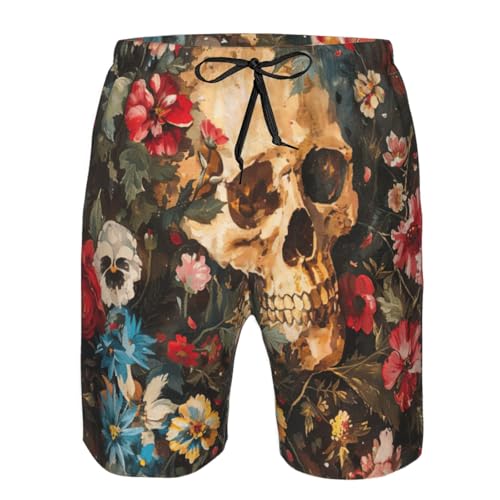 Floral Skull Print Stylish Beach Shorts Swim Trunks Lightweight Breathable Summer Outdoor Activities4