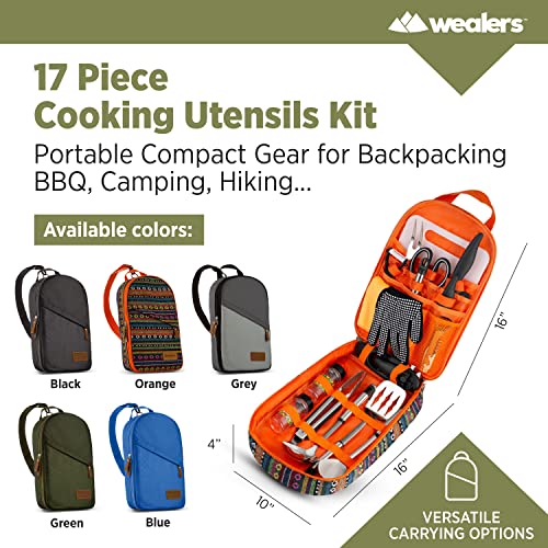 Camp Kitchen Cooking Utensil Set Travel Organizer Grill Accessories Portable Compact Gear For Backpacking Bbq Camping Hiking Travel Cookware Kit Water Resistant Case (Orange 17 Piece Set) #TOP6