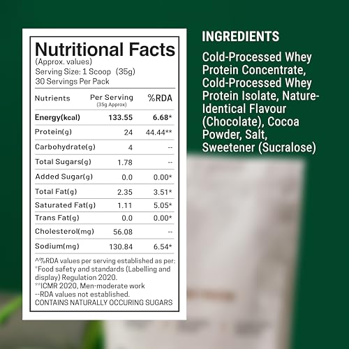 Image of FUELLED Whey Protein Powder Concentrate & Isolate with 24 g Protein, 5 g BCAA (1 kg, 30 Servings) Lab Tested (Chocolate Cookie Crunch)