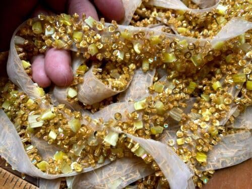 Beaded Trim Hand Sewn 1" Glass Golden Nugget 1 yd Fabric