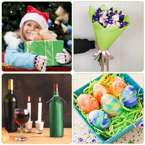 OFFCUP Seidenpapier, 60 Blatt Transparentpapier Bunt, 3 Farben Tissue Paper 50 * 35 cm Bastelpapier Transparent Geschenkpapier Glanzpapier Verpackungsmaterial für Geschenktüten, Dekoration - Grün