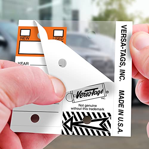 Image of Versa-Tags 250 Per Box, Self-Protecting Paper Key Tags with Chrome-Plated Split Rings Perfect for Car Truck Or RV Dealers Top Stripe Orange
