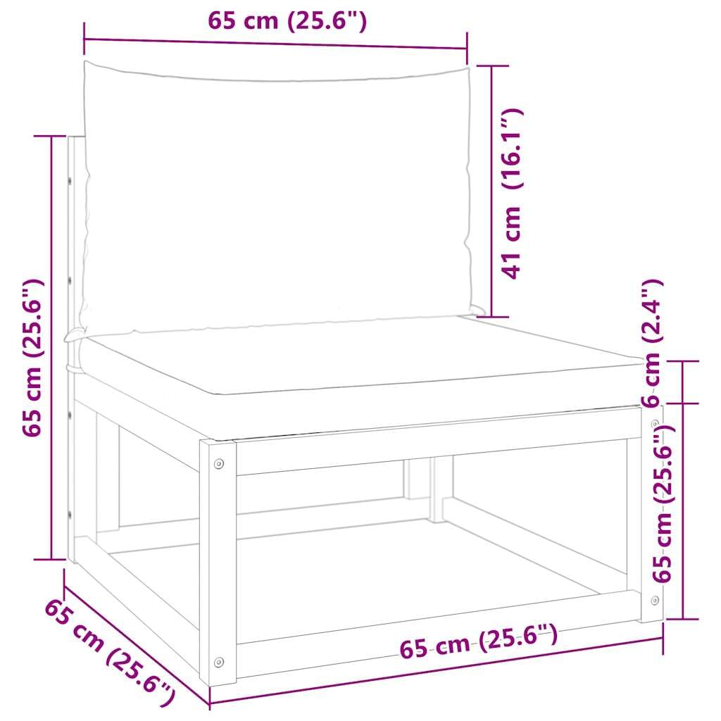 Sofa ogrodowa bez podłokietników z poduszkami z litego drewna akacjowego i szarego rattanu PE, 65 x 65 x 65 cm, sofa outdoorowa do ogrodu, na taras, balkon, wygodna sofa tarasowa z poszewką