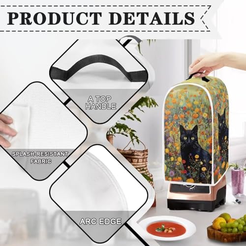 Image of Talayituse Cat Flower Print Blender Cover Kitchen Appliance Covers Stand Mixer or Coffee Juice Machine Blender Dust Cover and Fingerprint Protection