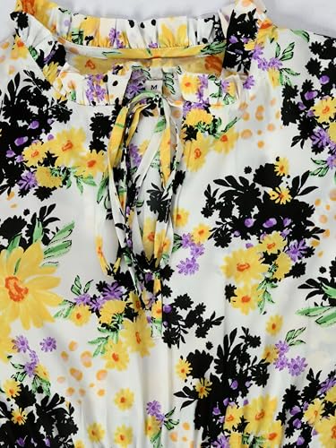 Image of KZULLY | Floral Printed Maxi Dresses for Women | Long Sleeve Beautiful Floral Patterns | Stylish and Elegant Dress | Tie Neck