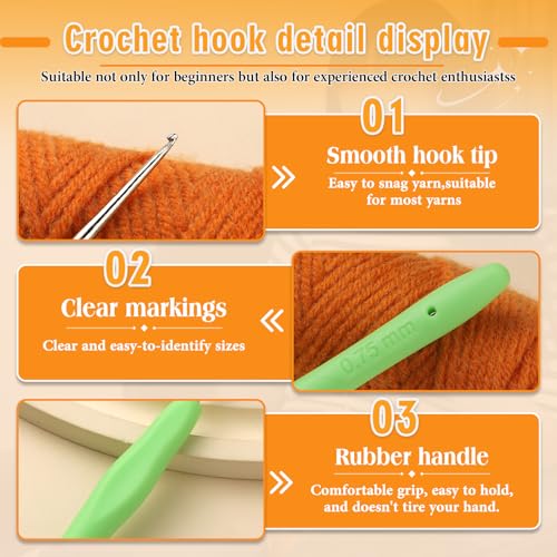 Image of SHWAKK Small Crochet Hook, 0.75 mm Lace Ergonomic Crochet Hook, Tiny Crochet Needles for Arthritic Hands, Knitting Needles with Soft Handle Beginners and Experienced Hobbyists (0.75 mm)