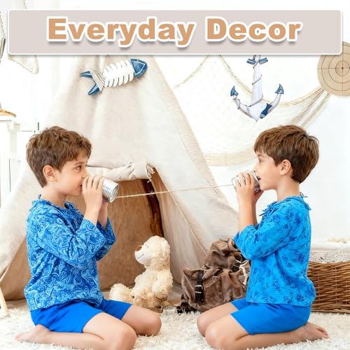 Miniatura 6 de Aabdtyyd 2 Unidades Red De Pesca Decorativa Blanco Y Azul, Decoracion Marinera Para Pared Y Mesa, Decoración Temática De Piratas O Sirenas, Fiestas Y Hogar, Estilo Náutico Y Costero