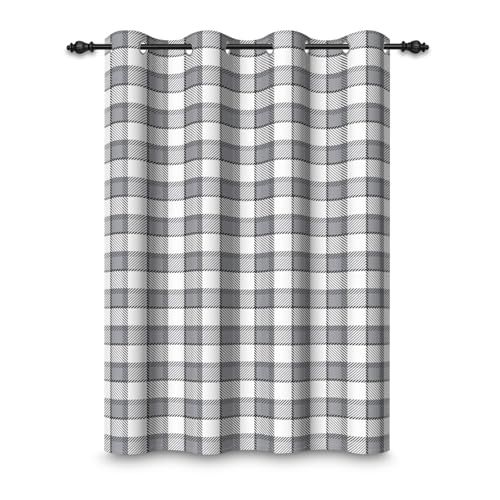 ggaimwf 107x215cm Rideau à œillets à Carreaux Gris Blanc Vérifier Rétro Vichy Rustique Ferme Thermique Séparateurs de pièces Occultant Rideaux pour...